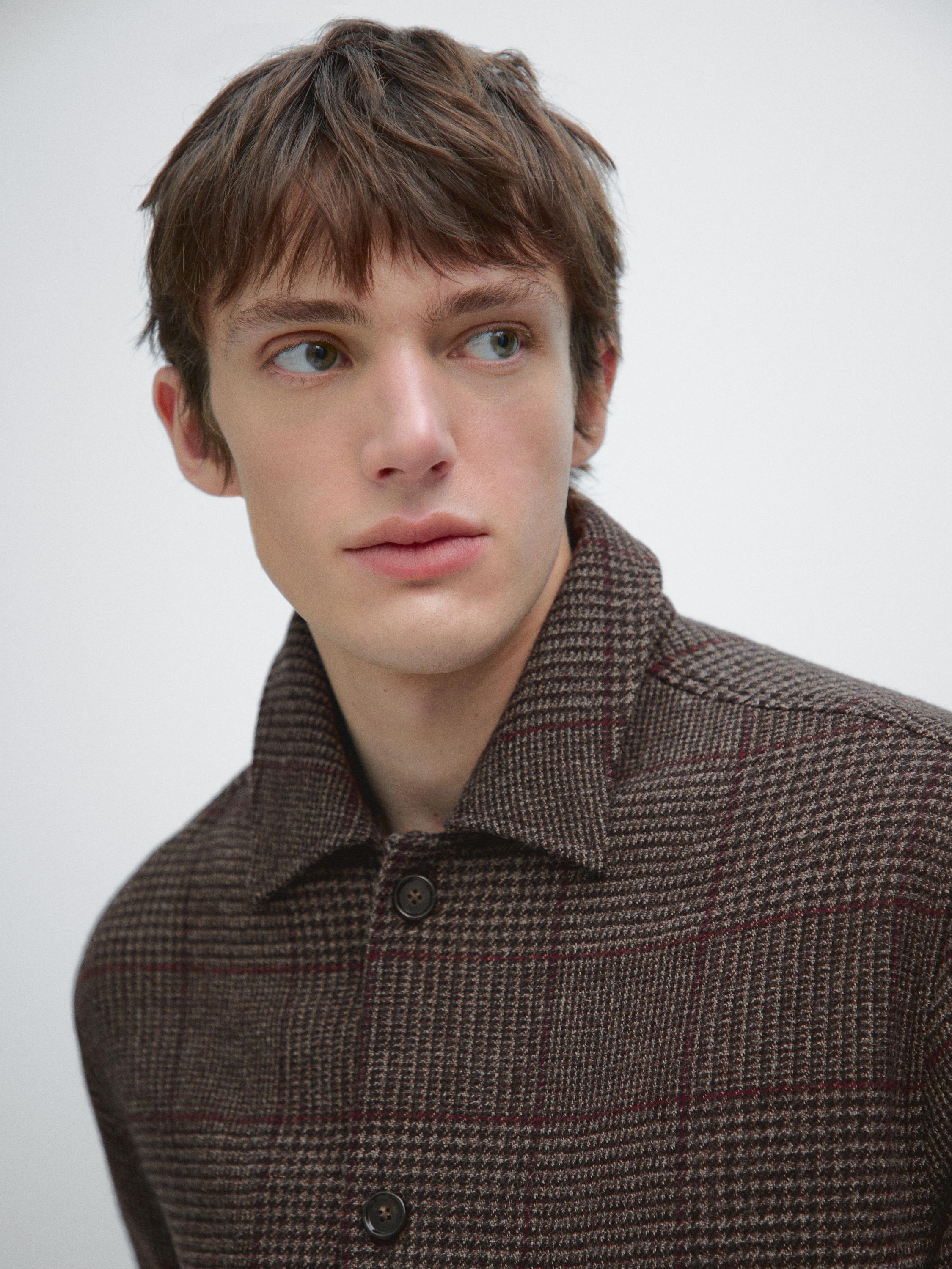 Wool blend check overshirt